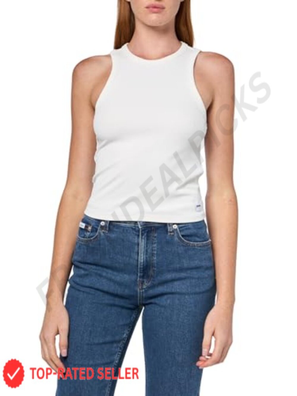 High Neck Logo Patch Tank Top Sleeveless Casual Sporty Women's Top